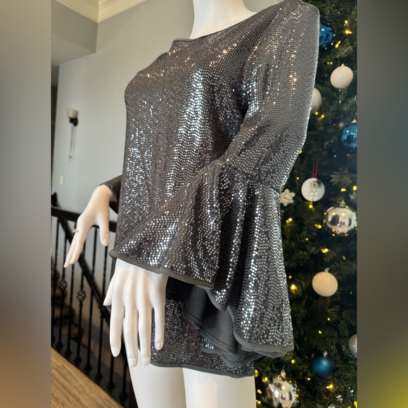 Silver Sequin Bell Sleeve Top - Picture 2 of 16